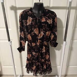 Lovestitch Black and Pink Floral Long Sleeve Dress